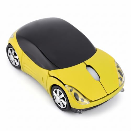 Annadue Souris Voiture pour Enfants, Souris sans Fil 2.4G avec Récepteur USB, 3 Boutons 1600DPI Tablet PC Souris Optique Souris De Jeu pour Mac, pour (Jaune)