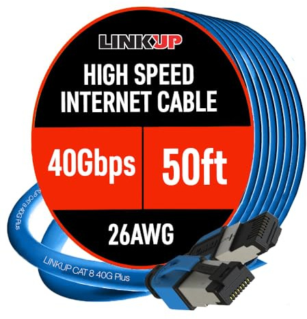 LINKUP – [Certificado 40Gbps Cable de Conexión Ethernet Cat8 Doble Blindaje┃2000MHz (2GHz) Cat8.1┃Cables LAN Prueba del Futuro Compatibles con Cat7A Cat7 Cat6A Redes 25G 10G 1G┃Azul┃50ft (15m)