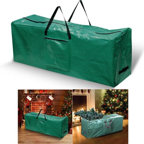 Almineez Christmas Tree Storage Bag With Pocket Stores Decoration Lights Ribbon Tinsels Wreath Garlands Baubles Bows Tags Gift Wrap Bag Zip Up Sack Storage Bag Organiser For Upto 7ft Xmas Trees
