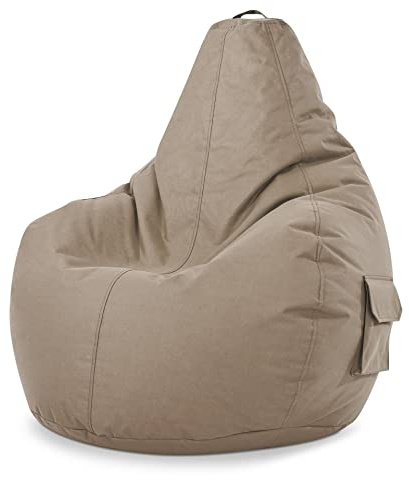 Green Bean Sitzsack „Cozy“ mit Rückenlehne 80x70x90cm - Gaming Chair, 230L EPS-Perlen Füllung, Waschbar, Wetterfest - Gemütlicher Lounge Sitzhocker für Indoor und Outdoor in Taupe