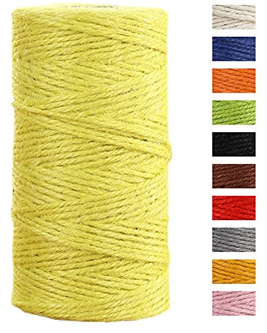 JeogYong Spago Juta Corda di Juta 2mm x 100m, Naturale 3 Strati Spago da Giardino, Corda di Iuta Spessa per Decorazioni Floreali, Fai Da Te, per Confezionare Regali (Giallo)