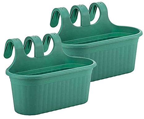 Serinova Jardinera Balcón 6,5 litros 38 cm Largo, Set 2 Unidades, Maceta Colgar (Verde)