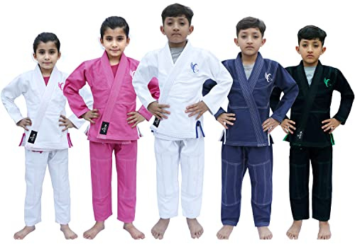 Chocho Kids Brazilian jiu jitsu suits Bjj Gi IBJJF Children Grappling Preshrunk Kimonos Lightweight White Belt (White Pink, K000)