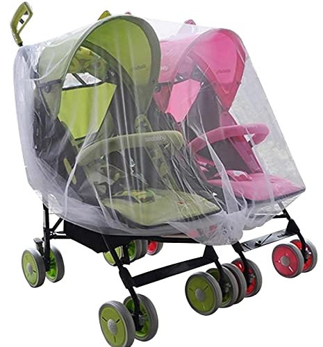 Zwillingskinderwagen Moskitonetz mit Gummiband Sommer Universelles Baby Insektennetz für Zwilling Kinderwagen Babyschalen Buggys und Reisebetten Mückenschutz insektensicher Sonnenschutz