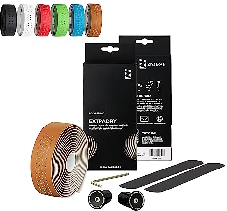 URBAN ZWEIRAD Premium Extra Dry - Nastro manubrio bici corsa - Nastro bici da corsa manubrio autoadesivo incl. terminali alluminio - nastro per manubrio bici da corsa e gravel (marrone)