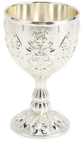 Metal Embossed Wine Cup Vintage Chalice Wine Goblet Royal Medieval Small Size Wine Drinking Cup for Bar, Home (Silver)