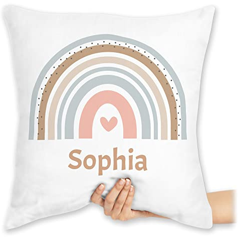 Kissen 40x40 Zierkissen - Boho - Regenbogen Farbbogen Himmelsbogen Rainbow - 40 x 40 cm - Weiß - personalisierte name chic stil kissenhülle individuelles individuell kindergarten personalisiertes