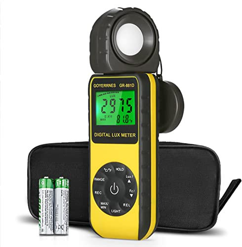 Luxmeter, Belichtungsmesser Lichtmessgerät Digitales Beleuchtungsstärkemessgerät 0~400.000 Lux Photometer Beleuchtung GR-881D Lux Messgerät Handgerät mit Umgebungstemperatur Intensität