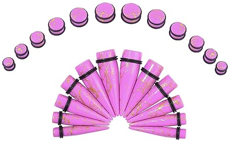 Longbeauty 12 Paare Piercing Tapers Plugs Acryl Ohrpiercing Kit Expander Stretching Dehnstäbe Dehnungsset 10mm-20mm, Pink