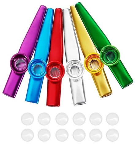 6 piezas Kazoo Instruments Kazoo Set Metal Kazoo Instrumentos Musicales de Aleación de Aluminio con 12 Unidades Kazoo Flautas Membranas para niños y amantes de la música