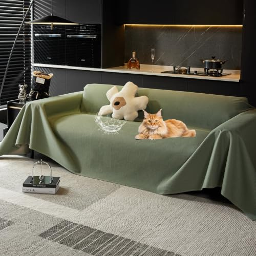 VanderHOME Waffel Sofaüberwurf wasserdichte Sofaüberwurf Antirutsch Sofahusse Schutz vor Haustier Katze Hunde Sofa überwurf 190 * 300cm-Matcha Grün