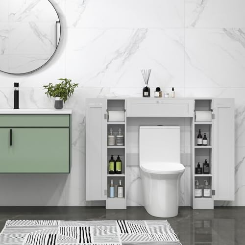 GIANTEX Möbel för tvättmaskin, toalettskåp, badrumsskåp ovanför toaletten, inbyggd garderob av trä, med dörr, badrum, platsbesparande med toalettpappersdörr