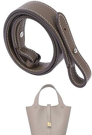 XYJG TC Lederriemen für Hermes Picotin/Lindy/Evelyne Tasche, mehrere Längen, handgefertigt, Rindsleder, Crossbody-Tasche für Handtasche, Etoupe Grey (Silberfarbene Nieten), 【1.5 inch Wide】 39.4inch