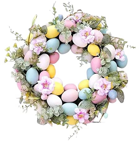 SGerste Künstlicher Osterkranz, grüne Blätter, Foto-Requisite mit farbigen Eiern, Dekor, Blumenkränze für Festival, Outdoor, Hochzeit, Zuhause, Winter, Herbst, rosa Serie