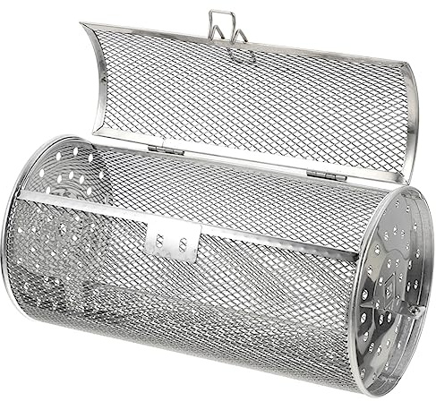 PRETYZOOM Stainless Steel Rotisserie Grill Drum Basket Rotating Oven Rack Compatible Air Fryer and Oven, 130x195mm Rolling Grill Basket for Vegetables and French Fries Cooking