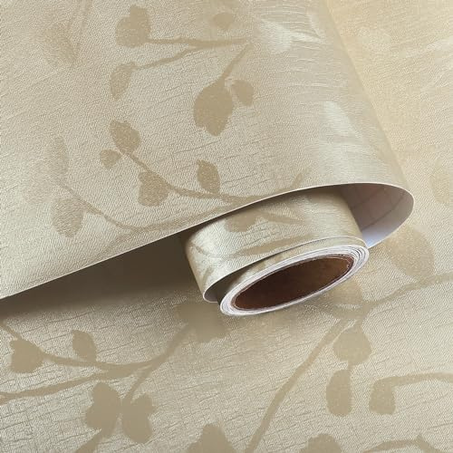 VaryPaper Tapete Selbstklebend Blätter Beige 40cmx200cm Klebefolie Muster Blumentapete Vintage Dekofolie Möbelfolie Selbstklebend Fototapete Wohnzimmer Schlafzimmer Wandtapete Flur Schrankfolie Regal