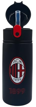 Seven Borraccia A.C. MILAN Calcio, Nero Rosso, Borraccia Termica in Acciaio Inox Interno Esterno, Mantenimento Temperatura fino a 24h, Borraccia Scuola Bambino - Bottle Termica