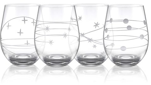 Joeyan 520ml gravés verres à vin rouge sans pied,lot de 4,tasses à vin blanc avec gravure ciel étoilé,verres à cocktail bière,verre en cristal sans plomb, passent au lave-vaisselle, cadeau amusant