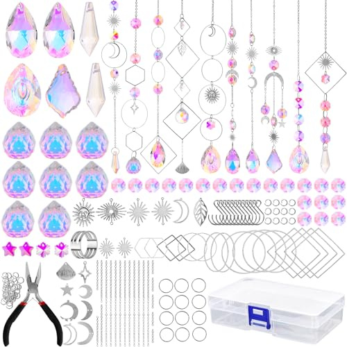 SOSHIEE 206 Stück Sonnenfänger Crystal Craft Set Erwachsene Sonnenfänger Windspiel Handwerk mit Drop Crystal Anhänger hängende Dekoration Lichtfänger Crystal Charms