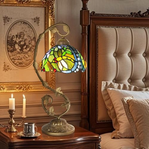 Ppbmocw Tiffany Lamp,Green Dragonfly Style,3 Color Temperatures,8 Inch | Branch-Shaped Metal Base