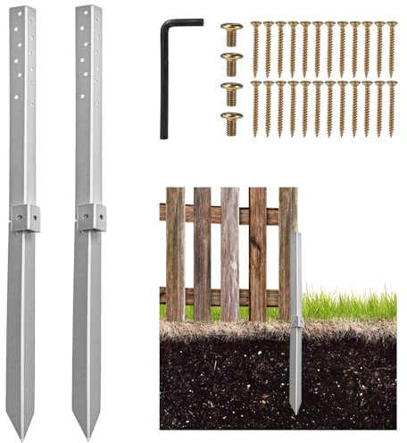 2PCS Fence Post Repair Kit, Fence Post Support Repair Kit, Heavy Duty Black Stainless steel Post Anchor Ground Spike,Repair Stakes for Tilted Broken Wood Support Set of 2 Black