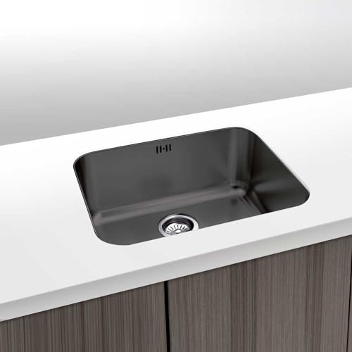 Gresinex | Fregadero 1 Seno Acero Inox | Negro Antracita | Bajo y Sobre Encimera - Modelo Roma - 20 cm Profundidad - Tratamiento PVD (50x40)
