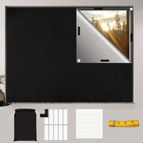 Wintfarm verdunklungsrollo ohne Bohren,300 x 145 cm Dachfenster Verdunkelung Sonnenschutz,fensterfolie Sonnenschutz,rollos für Fenster ohne Bohren,Bohren inkl Nano-Klebebänder, freischnitt