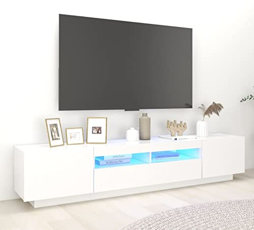 Keyroto Mobile Porta TV 200x 35 x40 cm Mobile TV Soggiorno Mobile TV con Luci LED Tavolino Porta TV Moderno Mobile per tv-Bianco-200 x 35 x 40 cm