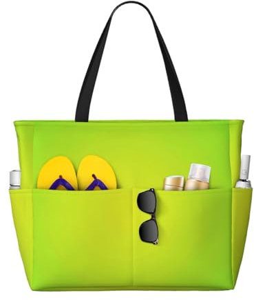 HDTVTV Verde lime, Borsa a tracolla grande da spiaggia per donna - Borsa a mano con manici