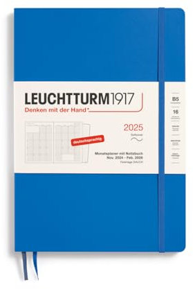 LEUCHTTURM1917 370606 Monatsplaner & Notizbuch Composition (B5) 2025, 16 Monate, Softcover, Sky, Deutsch
