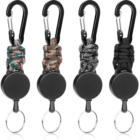 Woonyee Porte-Clés Extensibles, 4 Pcs Porte Clef Retractable Mousqueton, Extensible Sur 65 cm, Grande Élasticité, Anti-Perte en Extérieur