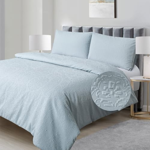 Duck Egg Blue Duvet Cover Set Flower King Size Floral Damask Embossed