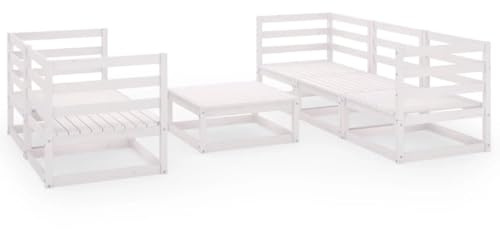 WEMYUFURN 6-TLG. Garten-Lounge-Set Weiß Kiefer Massivholz, Outdoor-Sitzgruppe, Terrassen-Lounge-Set, Garten-Couchgarnitur - Wetterbeständig, Komfortabel - für Terrasse, Garten und Balkon