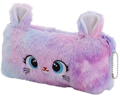 GXGM PlüSch Schreibwaren Tasche Flauschig Federmäppchen Farbige Federmäppchen Weicher Stifthalter Reißverschluss Schreibwarentasche Tragbare Kosmetiktasche(Farbverlauf Lila), 1 Stück