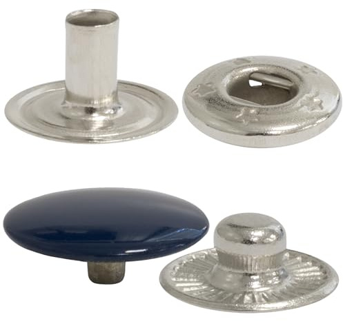 AERZETIX - C75057 - Set di 10 Bottoni pressione a molla Ø15mm in 4 parti metallici - colore blu scuro - borsa jeans pantaloni portafogli pelletteria abbigliamento pelle artigianato