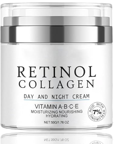 Crema al retinolo per il viso, idratante per il viso al retinolo e collagene, per donne e uomini, crema giorno e notte con acido ialuronico, rassodante e antirughe, riduce le linee sottili e la