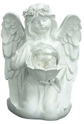 Cabilock Ornement De Jardin Résine Figurine Ange Lumineuse pour Extérieur Décoration De Cour avec Éclairage LED Accessoire De Jardin Unique Et Créatif