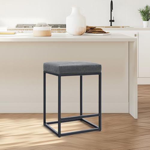 Taburetes de bar ALPHA HOME, taburetes de altura de mostrador con reposapiés, silla de bar de desayuno de cuero PU sin respaldo, silla de cocina, comedor y cafetería para interior y exterior (Gris)