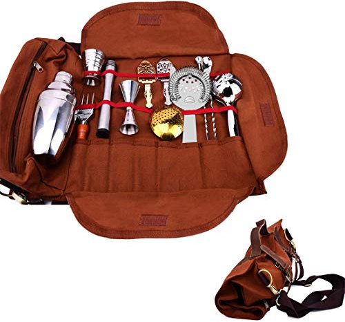 QTANZIQI Juego de coctelera, 13 Piezas con Kit de Bolsa Enrollable, Juego de preparación de cócteles de 500 ml, Juego de coctelera, Juego de Herramientas de Barra, Kit de Barman, Regalo de cóctel