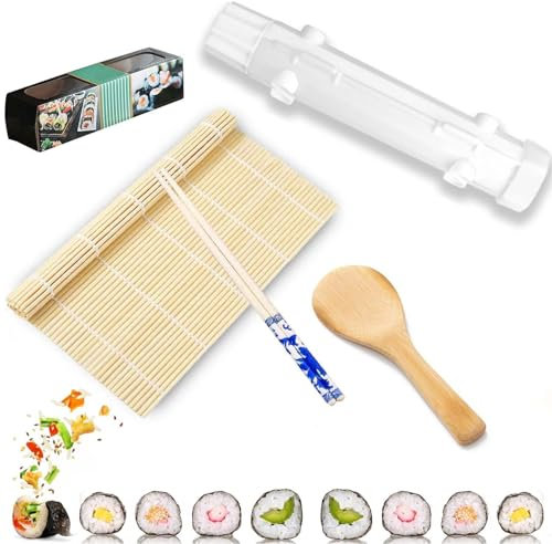 Sushi Maker Roller,6-teiliges Sushi Bazooka Set,Sushi Set zum Selber Machen,Sushi Roller Multifunktionale für Anfänger,Sushimaker und Bambusmatte,DIY Sushi Roller Tool für Anfänger zu Hause