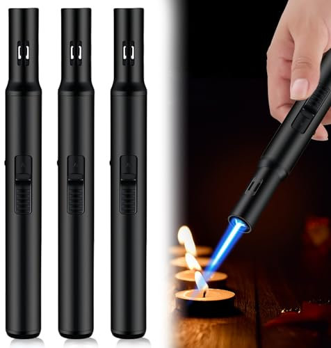 3 mecheros de varilla de gas rellenables, con llama de chorro, varilla, 19 cm, eléctrico, resistente al viento, para velas, cocina, camping, barbacoa, chimenea, regalos para hombres (sin gas)