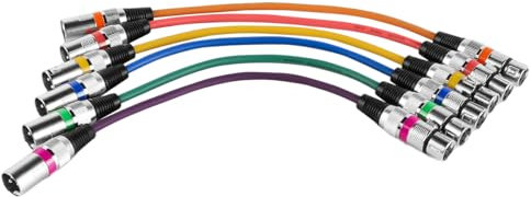 Laroal Cable de micrófono XLR (6 Unidades, Macho a Hembra, balanceado, XLR, DMX, 30 cm, Morado, Rojo, Azul, Naranja, Amarillo y Verde)