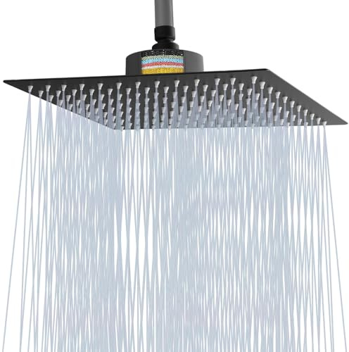 Katezon Pomme de douche filtrée haute pression avec filtre pour éliminer le chlore et les substances nocives, 30 cm carré (noir)