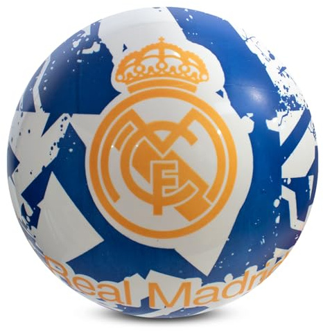 Hy-Pro Officially Licensed Real Madrid CF Play Ball, 9 Inch, Flyaway, Real Madrid Merchandise, Great Football Gift Idea, Ideal For Kids, Soft Ball, Indoor & Outdoor