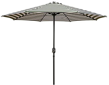 CRBUDY Ombrellone da Giardino a Righe da 270 cm, con manovella, per Esterni, per Piscina, Giardino, palo in Ferro, 8 Stecche, Strisce Bianche e Verdi.