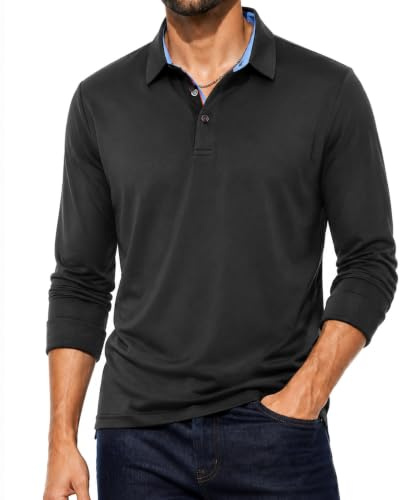 zitysport Polos Hommes Manches Longues Respirant Séchage Rapide Été Patte T Shirts pour Homme Casual Sport Shirt Basic Regular Fit Polo de Golf