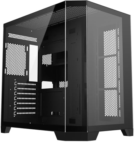 CiT DS360 ATX Gaming Case - Midi Tower - Dual Chamber Panoramic Tempered Glass - 6 Port PWM Hub included | Black