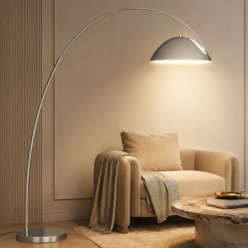 KlkrzJwy Lampada da terra ad arco per soggiorno, lampada da terra regolabile in altezza, lampada da terra in metallo nero lucidato, lampada da lettura alta e moderna con base in marmo