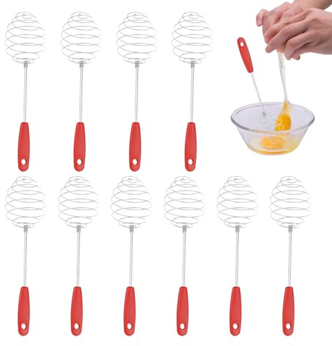 Batidor de huevos, 10 piezas de batidora de huevos, batidora manual de huevos plana, utensilios de cocina de acero inoxidable para salsa de leche, harina, hacer