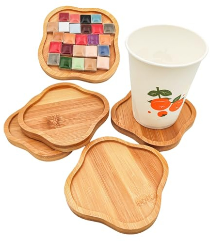 4 sottobicchieri in bambù con mosaico, vassoi base vuoti per artigianato e forniture per mosaico fai da te, sottobicchiere per tazze da bere, sottobicchiere per piante, piatto d'arte (forma a